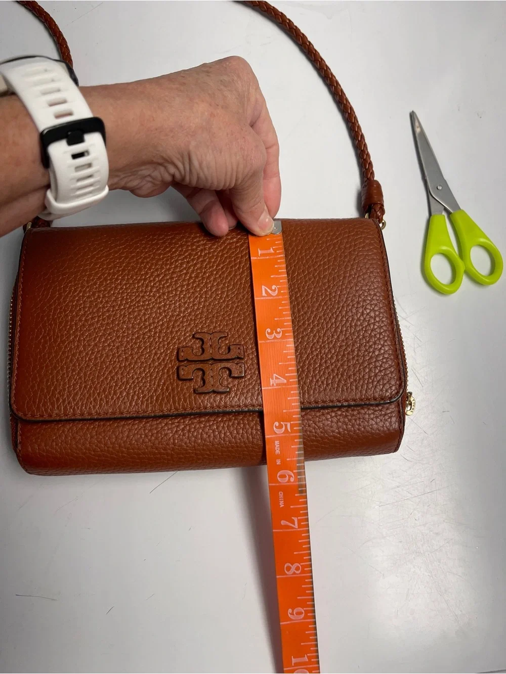 Tory Burch Cognac Pebbled Leather Crossbody Bag with Braided Strap